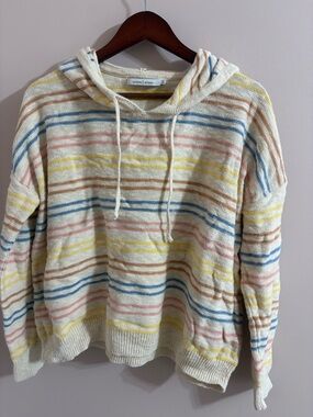 Splendid Striped Hoodie Sweater in Cream with Pastel Stripes